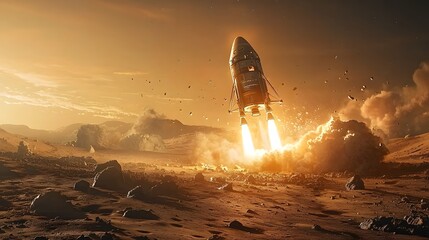 Poster - Secretive spacecraft silently takes off from the surface of the Moon embarking on an undisclosed journey into the vast mysterious cosmos beyond