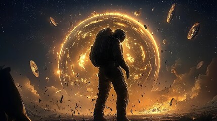 Poster - Surreal digital depicting a strange celestial alignment causing disturbances and anomalies in the mysterious Bermuda Triangle region  The image showcases a dramatic