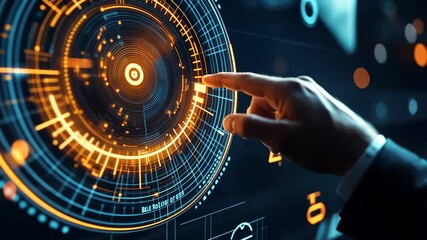 Poster - Futuristic interface interaction: hand gestures navigating digital holographic display