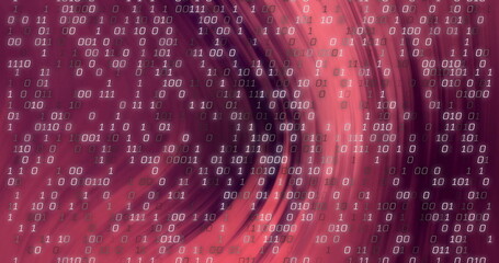 Poster - Binary code image over swirling red and purple abstract background