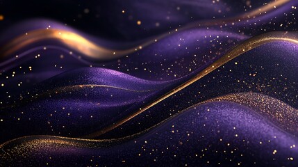 Dark purple luxury background enhanced with shiny gold wave lines, adding a touch of sophistication and regal elegance to any design.