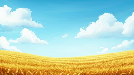 Wall Mural - Golden Wheat Field Under Blue Sky with Clouds