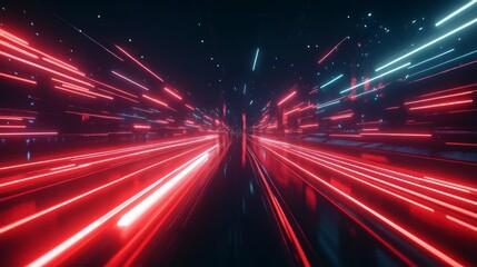 Aufkleber - A vibrant, futuristic scene featuring dynamic red and blue light streaks creating a sense of speed and energy in a dark environment.