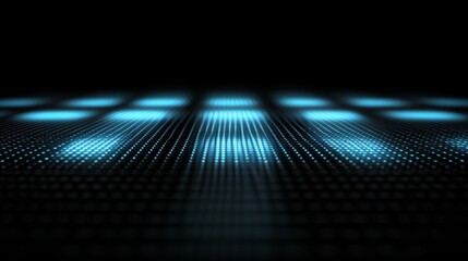 Poster - A dark background with glowing blue dots arranged in a grid pattern, suggesting a digital or futuristic theme.