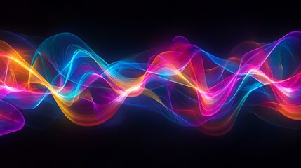 Poster - A vibrant, colorful wave of light flows against a dark background, creating a dynamic, abstract visual effect.