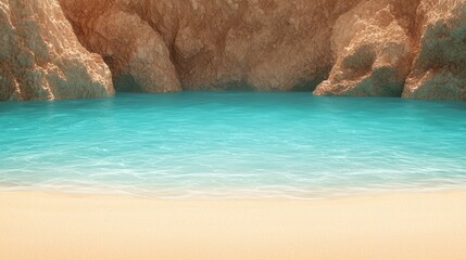 Wall Mural - serene beach with crystal clear blue water and rocks
