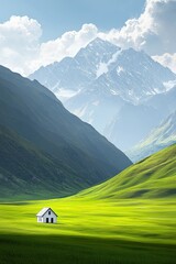 Wall Mural - Serene Landscape with Mountain and Isolated House