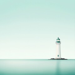 Wall Mural - serene lighthouse in calm waters under soft sky