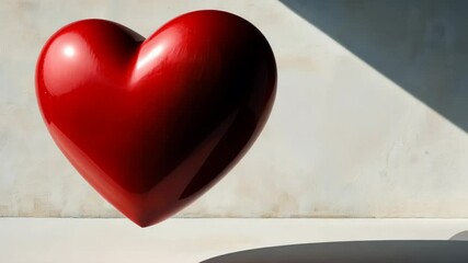 Poster - Rotating glossy red heart casting moving shadow on concrete surface