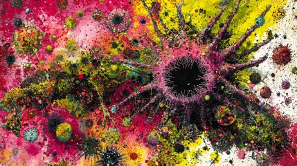 Poster - Vibrant Abstract Artwork Depicting Cellular Structures and Biological Themes