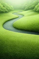 Wall Mural - Serene River Flowing Through Lush Green Landscape