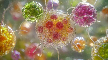 Poster - Captivating Visuals of Biological Assembly Line with Colorful Microorganisms