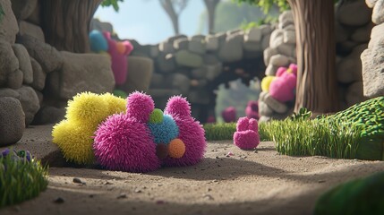 Poster - Colorful Microbes Rendered as Digital Art in Vibrant Natural Environment