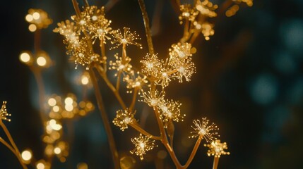 Poster - Ethereal Golden Flora with Soft Glowing Lights in Nature's Landscape