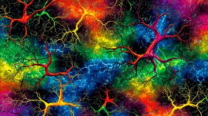 Poster - Vibrant Dynamic Visuals of Neural Pathways Overlaid on Colorful Background