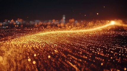 Fototapete - Dynamic Visuals of Neural Pathways Overlaid with Golden Light Effects