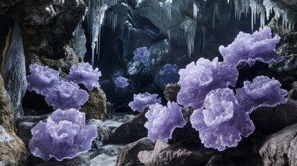 Poster - Ethereal Digital Art of Aquatic Forms in a Mysterious Cave Environment