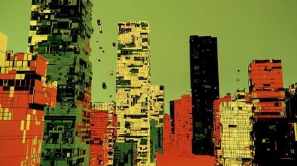 Poster - Futuristic Landscape With Abstract Buildings in Vibrant Color Palette