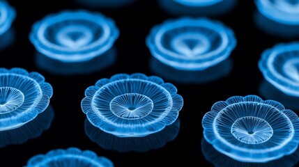 Poster - Abstract Glowing Phytoplankton Design in Bright Blue and Black Background