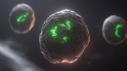 Poster - Abstract Render of Glowing Phytoplankton in Dark Background Environment