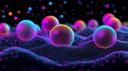 Fototapete - High-Tech Visualization of Photosynthesis Process with Colorful Spheres