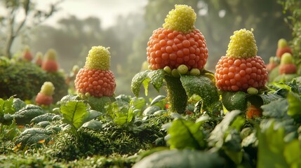 Poster - Intricate Representation of Cellular Structures in Vibrant Organic Landscape