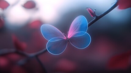 Poster - Stylized Botanical Diagram with Vibrant Butterfly on Ethereal Background