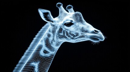 Poster - Stylized Wireframe Representation of a Giraffe Against Dark Background