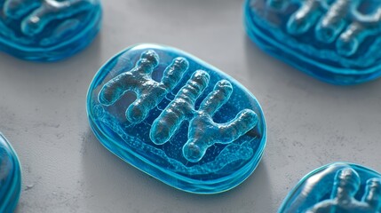 Poster - Stylized Representation of Mitochondria in Blue Tones and Technology Design