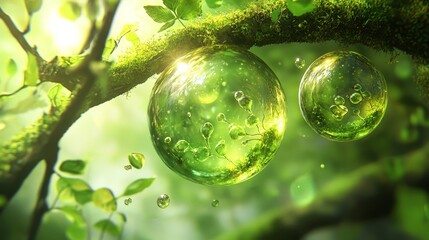 Poster - Stylized Digital Plant Cells with Textures in a Lush Green Environment