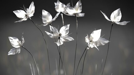 Poster - Stylized Visual Representation of Delicate Botanical Flowers on Grey Background