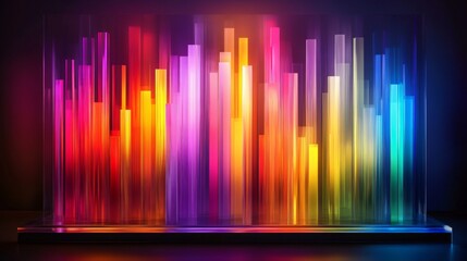 Fototapete - D bar graph with vibrant colors, arranged in ascending order on a transparent glass base, with soft ambient lighting