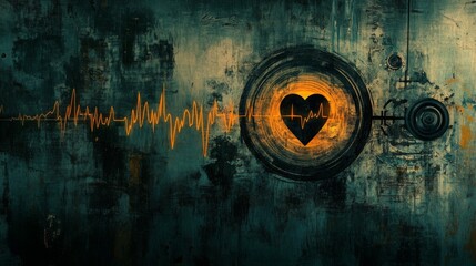 Poster - An artistic rendering of heart wave patterns emerging from a heartbeat monitor, incorporating elements of light and shadow for a dramatic effect