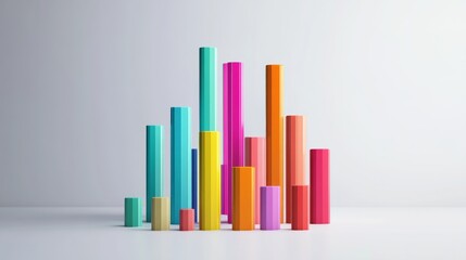Poster - A D bar chart with vibrant bars in varying heights, placed on a white background with clean shadows and labels, perfect for visualizing business or financial data.