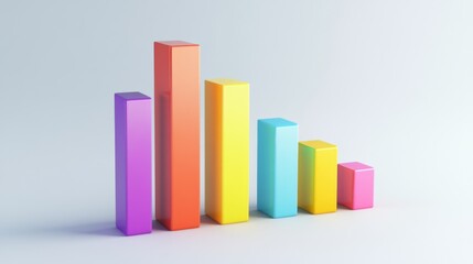 Poster - A D bar chart with vibrant bars in varying heights, placed on a white background with clean shadows and labels, perfect for visualizing business or financial data.
