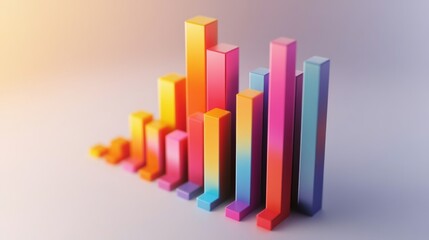Poster - A D bar chart with vibrant bars in varying heights, placed on a white background with clean shadows and labels, perfect for visualizing business or financial data.