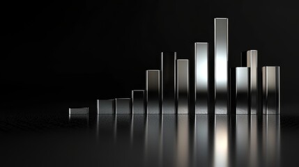 Aufkleber - A D financial bar graph with metallic bars, representing revenue comparison between different companies, placed on a reflective surface with a sleek black background.