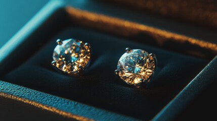 Poster - A beautiful image of diamond earrings nestled in a luxurious jewelry box, with soft lighting that accentuates their sparkle and showcases their elegance