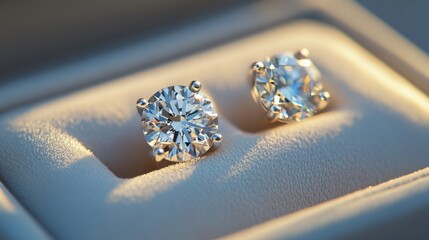 Poster - A beautiful image of diamond earrings nestled in a luxurious jewelry box, with soft lighting that accentuates their sparkle and showcases their elegance