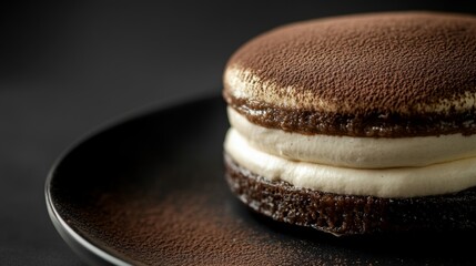 Poster - A close-up of a rich and creamy tiramisu, elegantly layered with coffee-soaked ladyfingers and dusted with cocoa powder, showcasing Italian dessert perfection