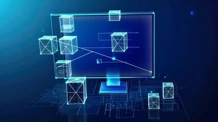 Poster - Futuristic digital network visualization with 3d holographic interfaces
