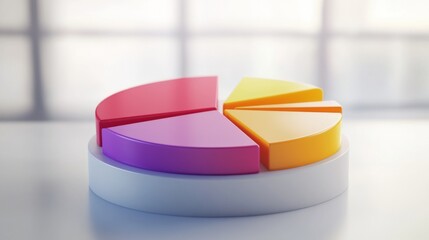 Poster - A colorful D pie chart with vibrant segments floating slightly above a white surface, each slice labeled clearly to represent different data categories.