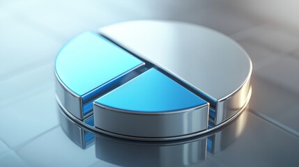 Aufkleber - A corporate D pie chart with glossy silver and blue segments, with one slice slightly pulled out to highlight its significance, displayed on a reflective surface.