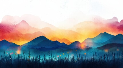 Wall Mural - Vibrant Sunset Over Serene Mountain Landscape