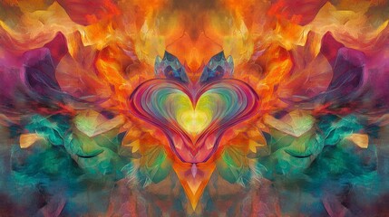 Leinwandbilder - A creative visualization of heart waves morphing into abstract shapes, representing the life force and rhythm in a colorful and energetic manner