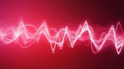 Fototapete - A digitally created visualization of heart waves pulsating in synchronization, with a gradient background transitioning from deep red to soft pink