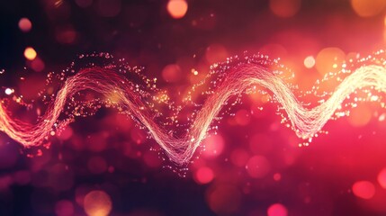 Fototapete - A digitally created visualization of heart waves pulsating in synchronization, with a gradient background transitioning from deep red to soft pink