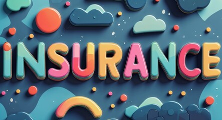 Wall Mural - insurance word cute retro colorful lettering in abstract background