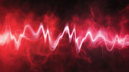 Fototapete - A digitally created visualization of heart waves pulsating in synchronization, with a gradient background transitioning from deep red to soft pink