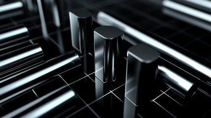 Poster - A dynamic D bar graph on a black background, with sleek metal bars, a glowing grid, and a futuristic feel, perfect for illustrating progress or trends.